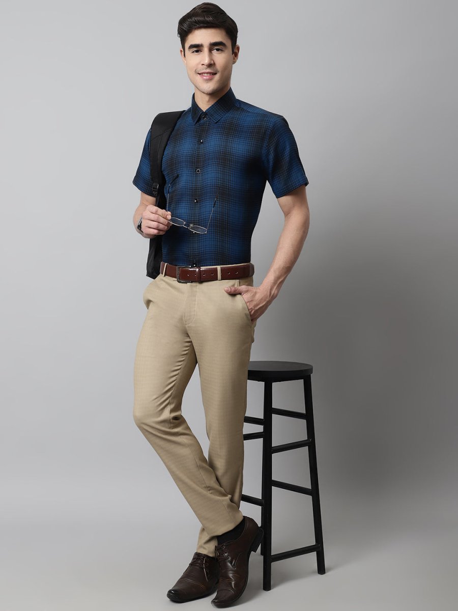 Men Peacock Checks Regular Fit Cotton Formal Shirt - SF_853Peacock_S