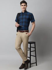Men Peacock Checks Regular Fit Cotton Formal Shirt - SF_853Peacock_S