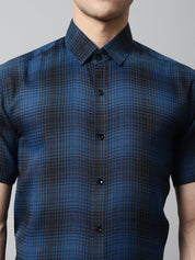 Men Peacock Checks Regular Fit Cotton Formal Shirt - SF_853Peacock_S