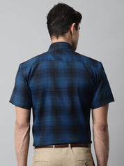 Men Peacock Checks Regular Fit Cotton Formal Shirt - SF_853Peacock_S