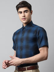 Men Peacock Checks Regular Fit Cotton Formal Shirt - SF_853Peacock_S