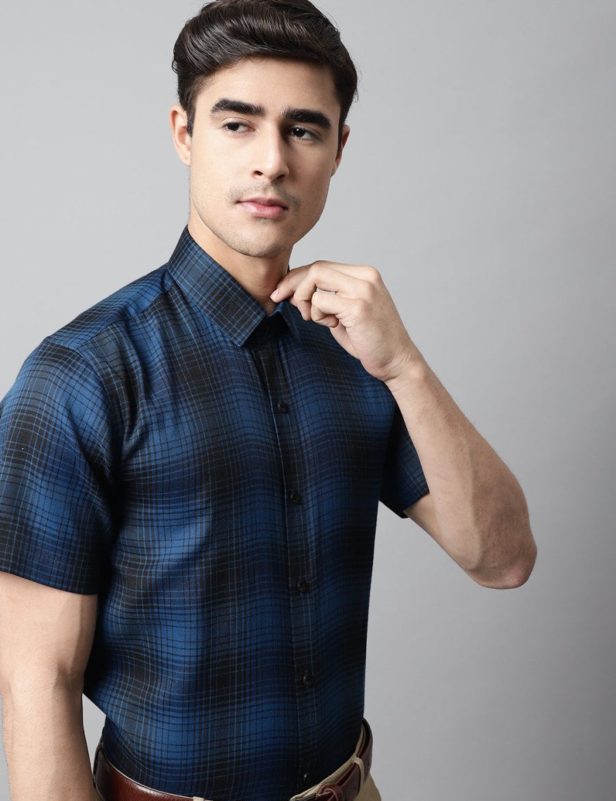 Men Peacock Checks Regular Fit Cotton Formal Shirt - SF_853Peacock_S