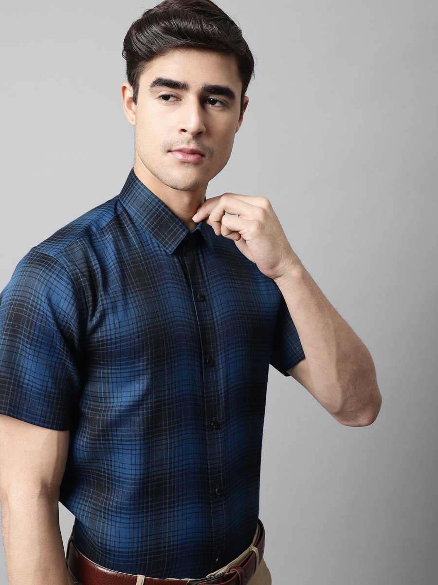 Men Peacock Checks Regular Fit Cotton Formal Shirt - SF_853Peacock_S