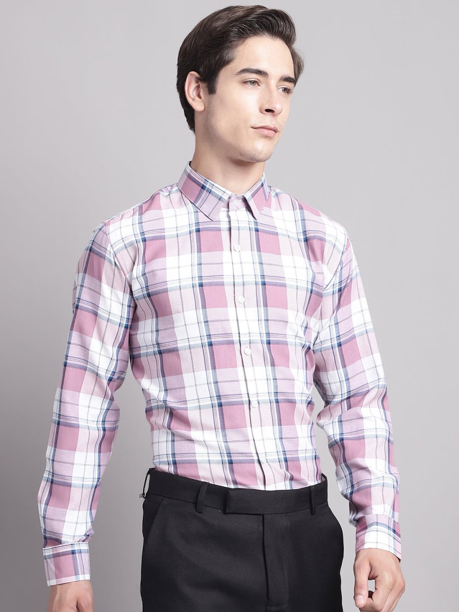 Men Pink Checked Ragular Fit Formal Shirt - SF_884Pink_S