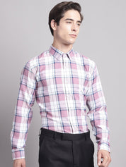 Men Pink Checked Ragular Fit Formal Shirt - SF_884Pink_S