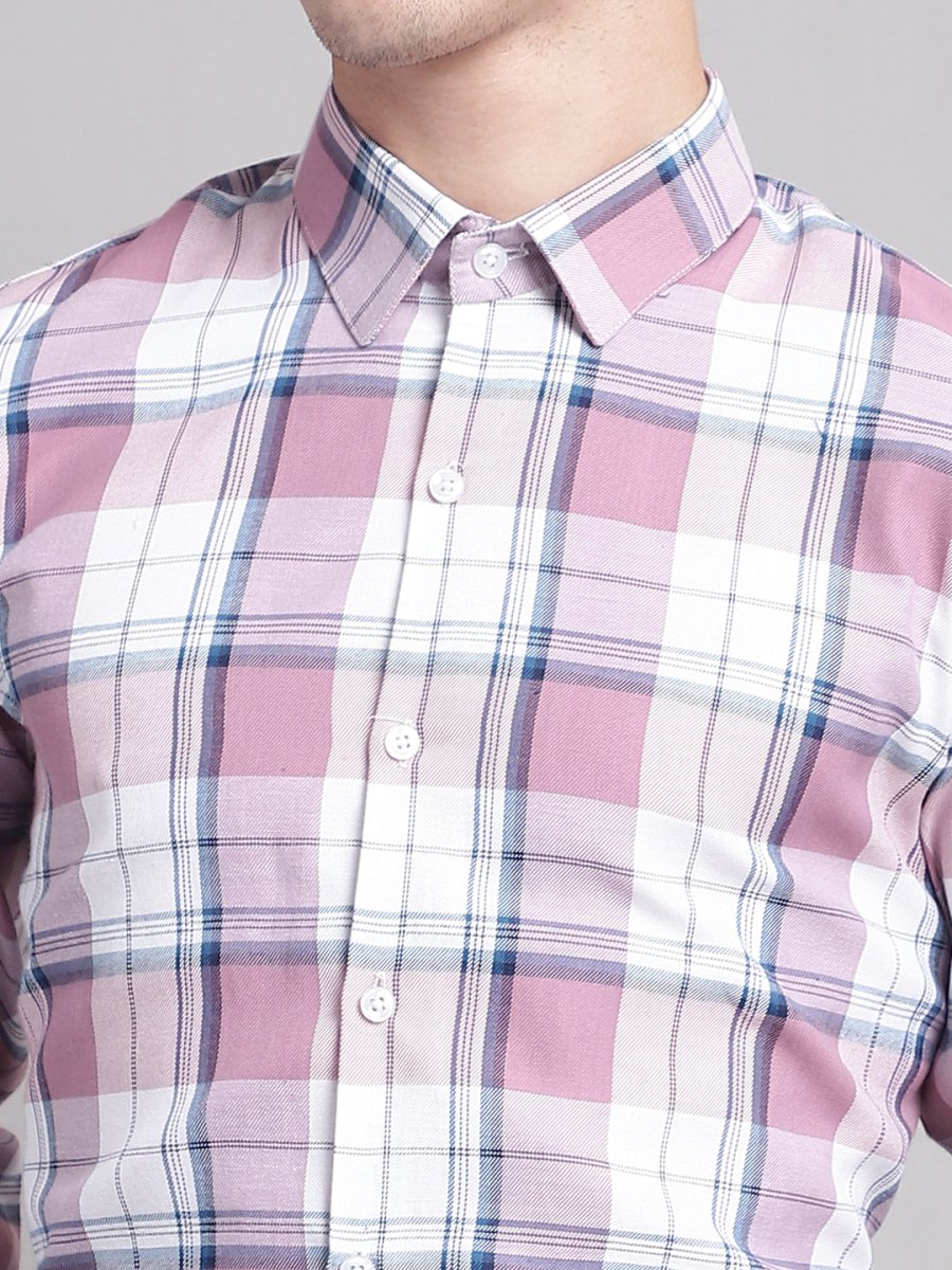 Men Pink Checked Ragular Fit Formal Shirt - SF_884Pink_S