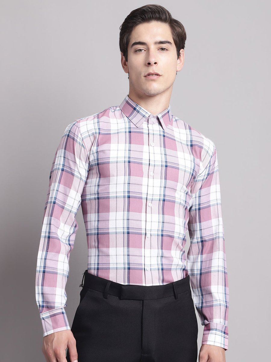 Men Pink Checked Ragular Fit Formal Shirt - SF_884Pink_S