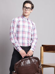 Men Pink Checked Ragular Fit Formal Shirt - SF_884Pink_S