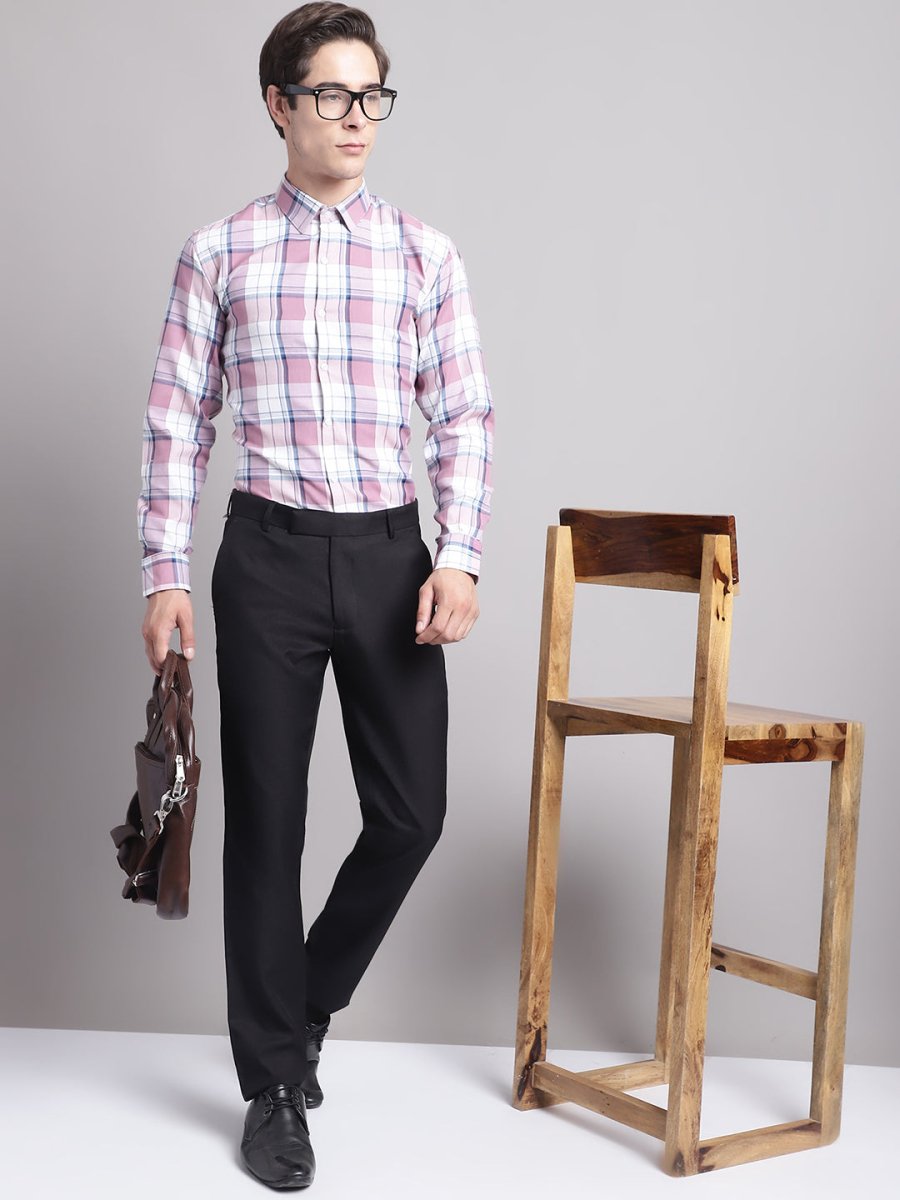 Men Pink Checked Ragular Fit Formal Shirt - SF_884Pink_S