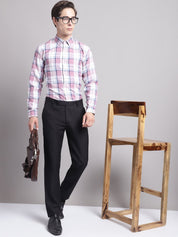 Men Pink Checked Ragular Fit Formal Shirt - SF_884Pink_S