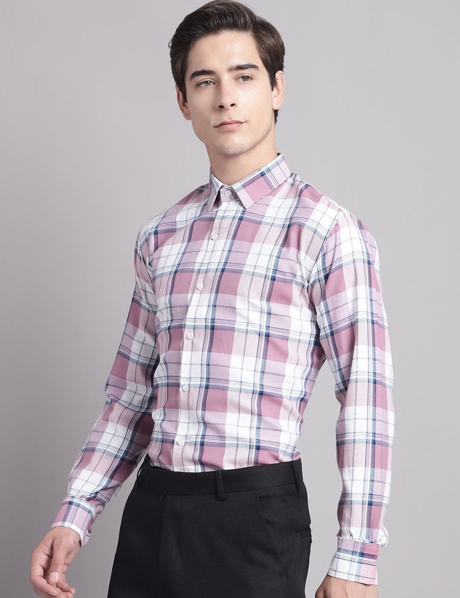 Men Pink Checked Ragular Fit Formal Shirt - SF_884Pink_S