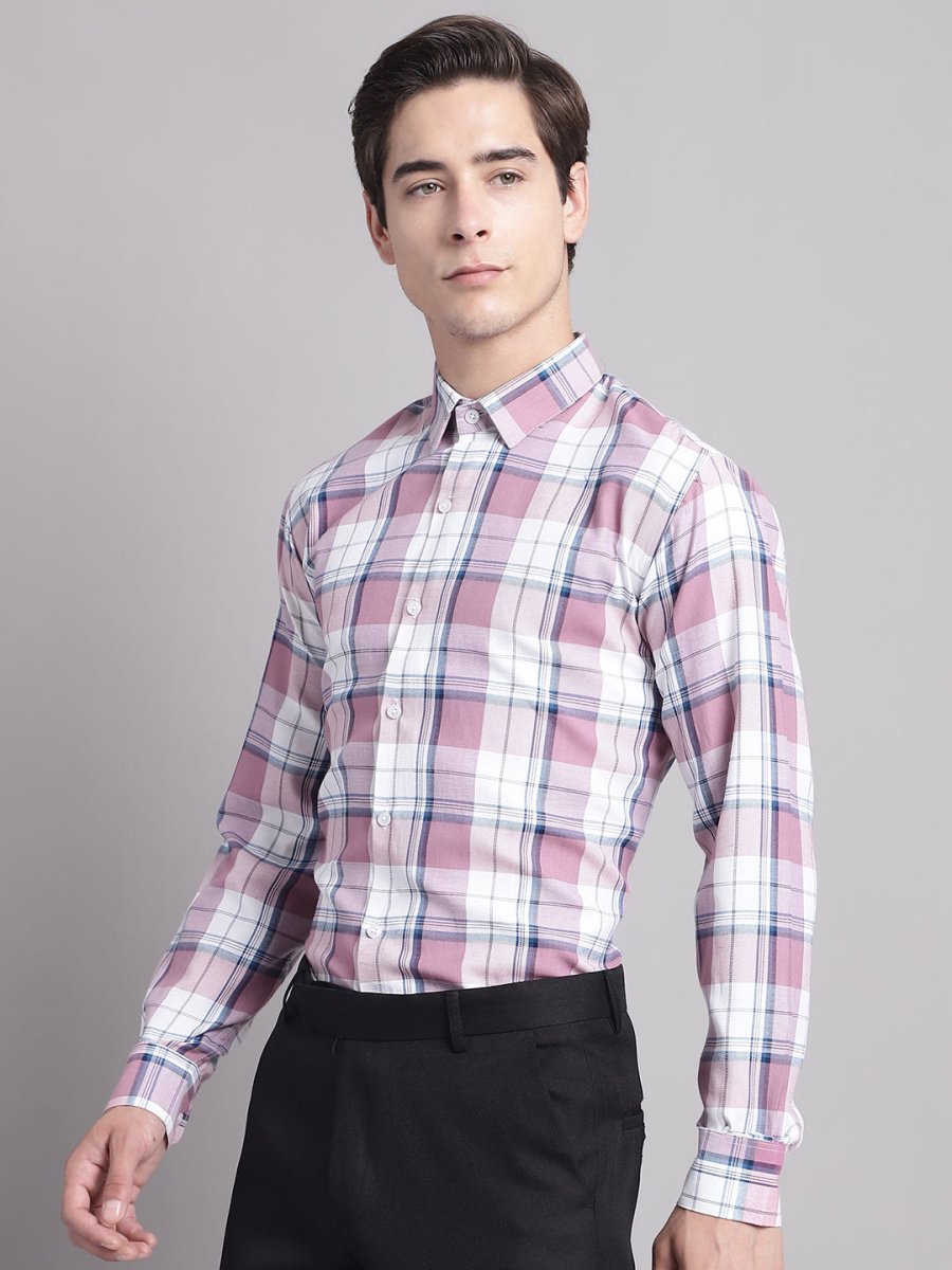 Men Pink Checked Ragular Fit Formal Shirt - SF_884Pink_S