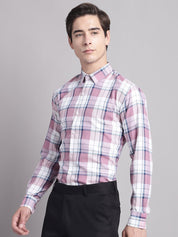 Men Pink Checked Ragular Fit Formal Shirt - SF_884Pink_S