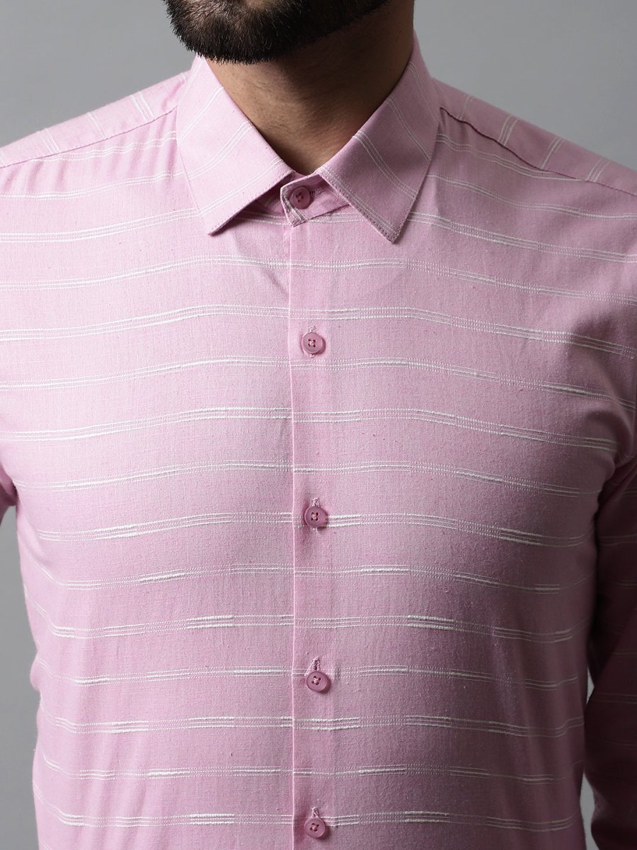 Men Pink Classic Striped Formal Cotton Shirt - SF_869Pink_S