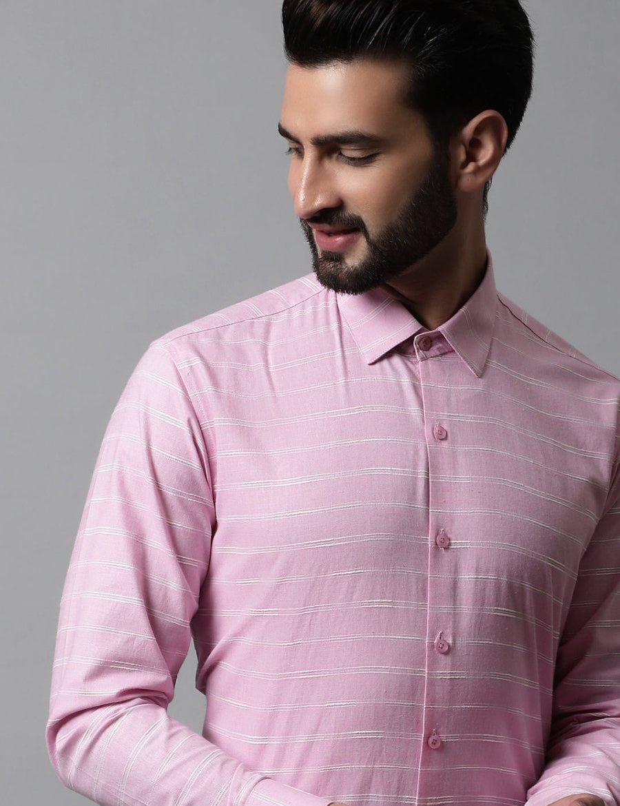 Men Pink Classic Striped Formal Cotton Shirt - SF_869Pink_S