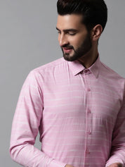 Men Pink Classic Striped Formal Cotton Shirt - SF_869Pink_S