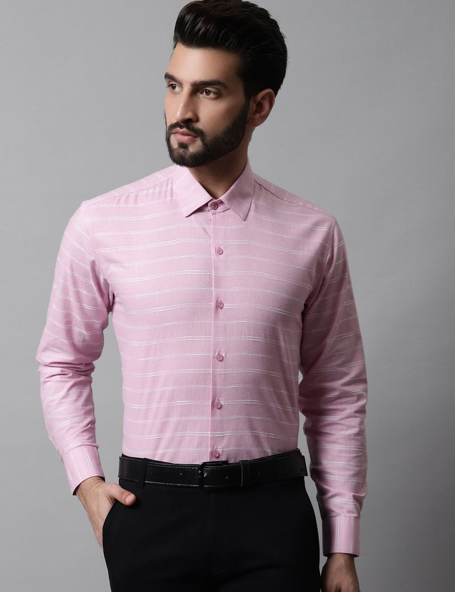 Men Pink Classic Striped Formal Cotton Shirt - SF_869Pink_S