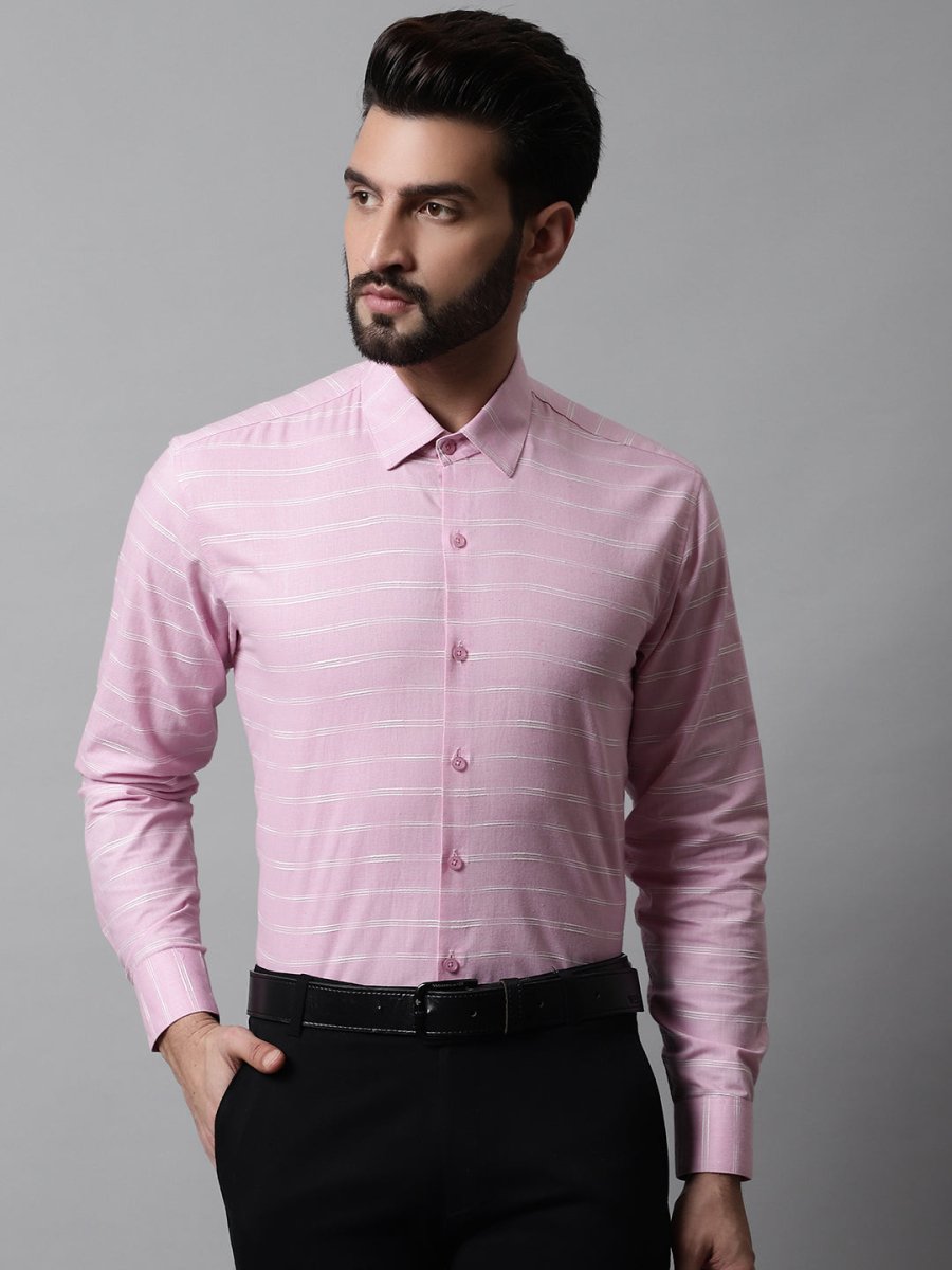 Men Pink Classic Striped Formal Cotton Shirt - SF_869Pink_S