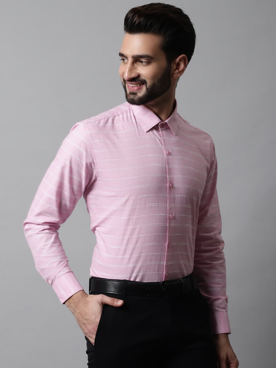 Men Pink Classic Striped Formal Cotton Shirt - SF_869Pink_S