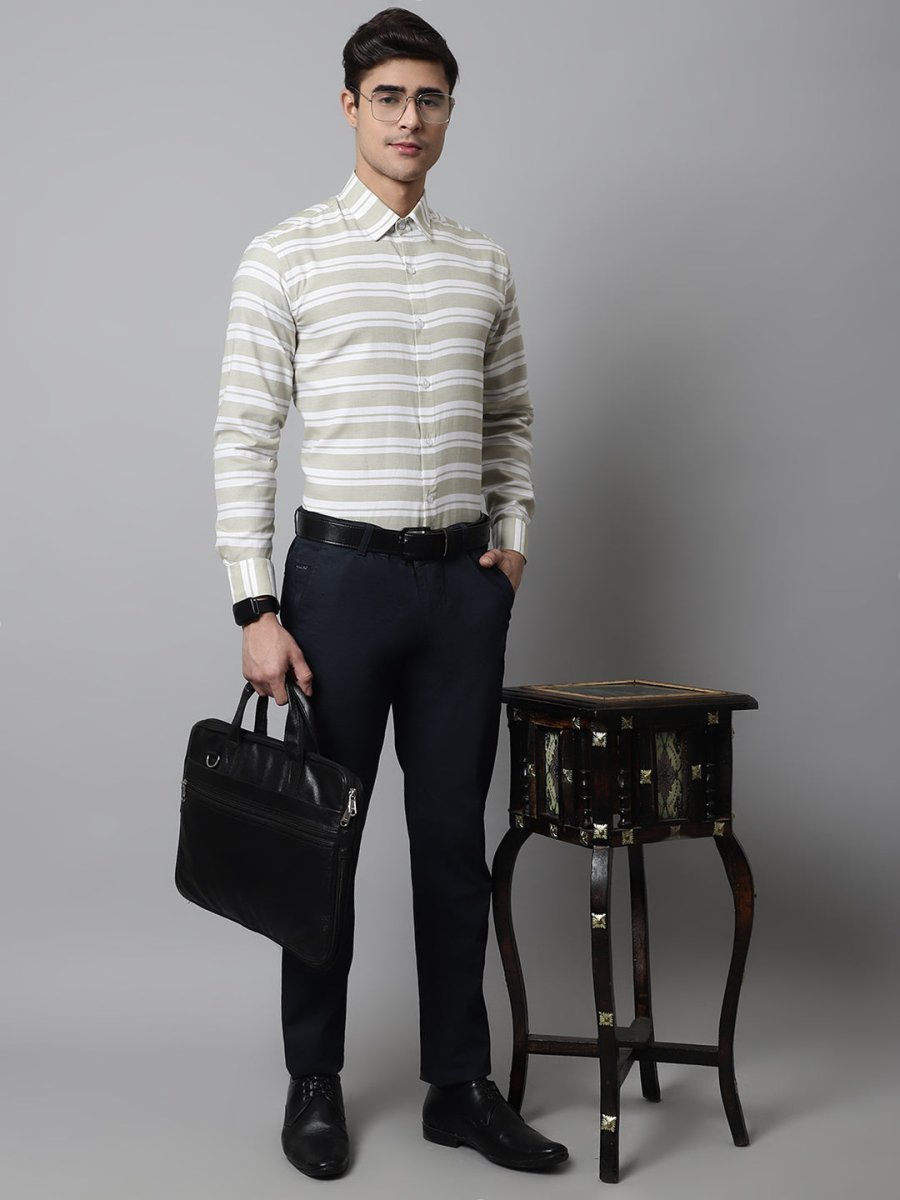 Men Pista Green Classic Horizontal Striped Formal Shirt - SF_850Pista_S