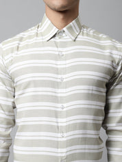 Men Pista Green Classic Horizontal Striped Formal Shirt - SF_850Pista_S