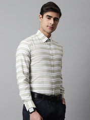 Men Pista Green Classic Horizontal Striped Formal Shirt - SF_850Pista_S