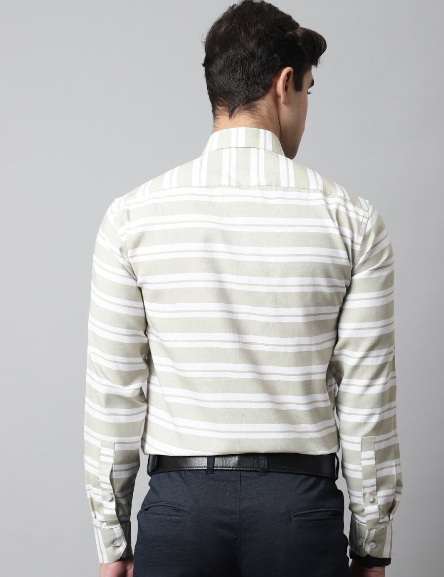 Men Pista Green Classic Horizontal Striped Formal Shirt - SF_850Pista_S