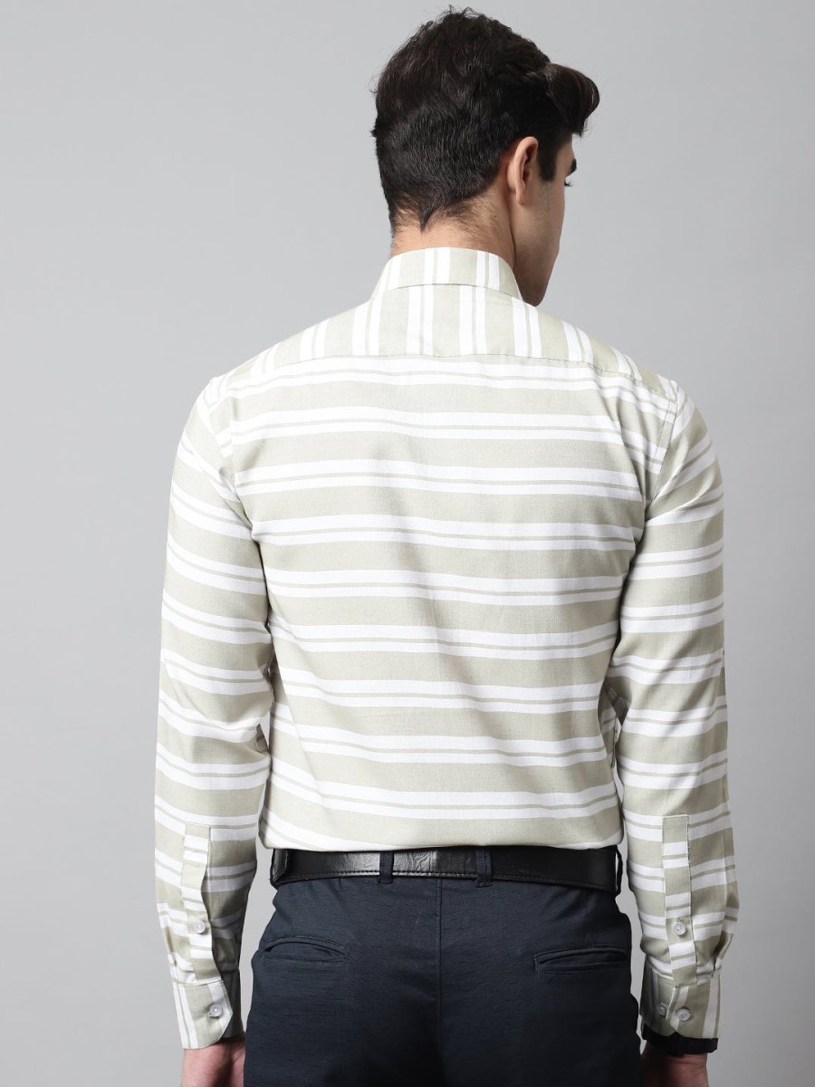 Men Pista Green Classic Horizontal Striped Formal Shirt - SF_850Pista_S