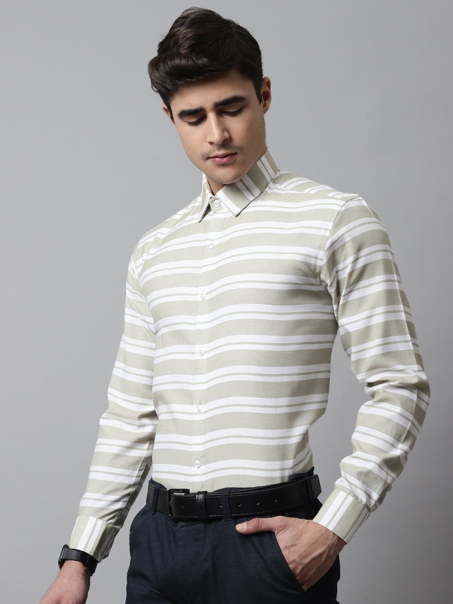Men Pista Green Classic Horizontal Striped Formal Shirt - SF_850Pista_S