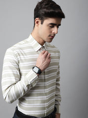 Men Pista Green Classic Horizontal Striped Formal Shirt - SF_850Pista_S