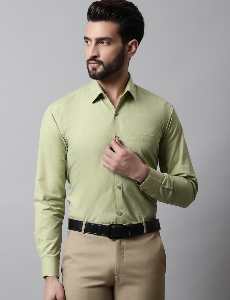 Men Pista Green Classic Slim Fit Solid Formal Shirt - SF_867Pista_S