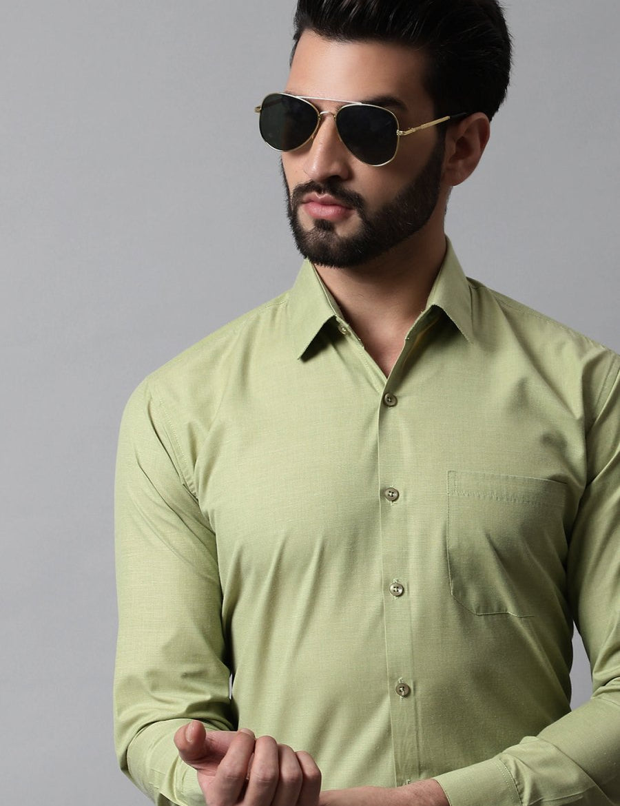 Men Pista Green Classic Slim Fit Solid Formal Shirt - SF_867Pista_S