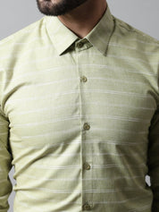 Men Pista Green Classic Striped Formal Cotton Shirt - SF_869Pista_S