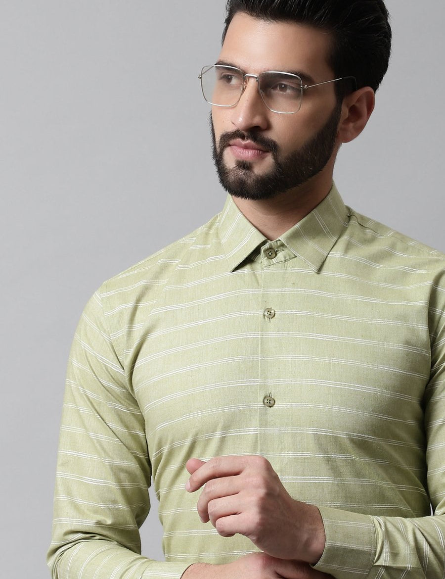 Men Pista Green Classic Striped Formal Cotton Shirt - SF_869Pista_S