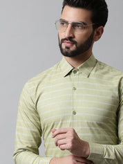 Men Pista Green Classic Striped Formal Cotton Shirt - SF_869Pista_S