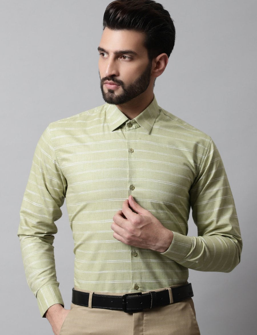 Men Pista Green Classic Striped Formal Cotton Shirt - SF_869Pista_S