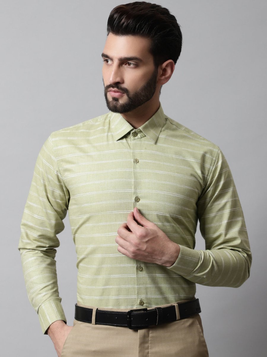 Men Pista Green Classic Striped Formal Cotton Shirt - SF_869Pista_S