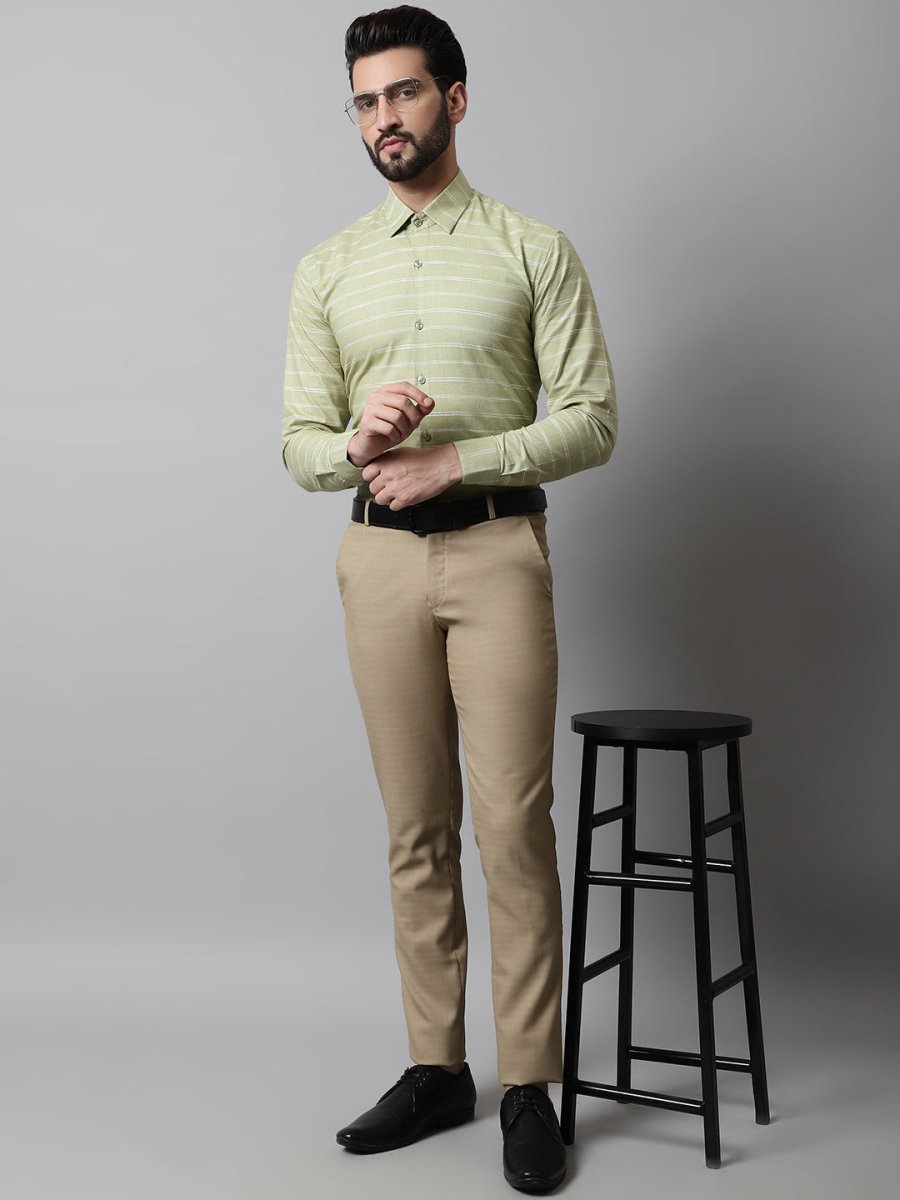 Men Pista Green Classic Striped Formal Cotton Shirt - SF_869Pista_S
