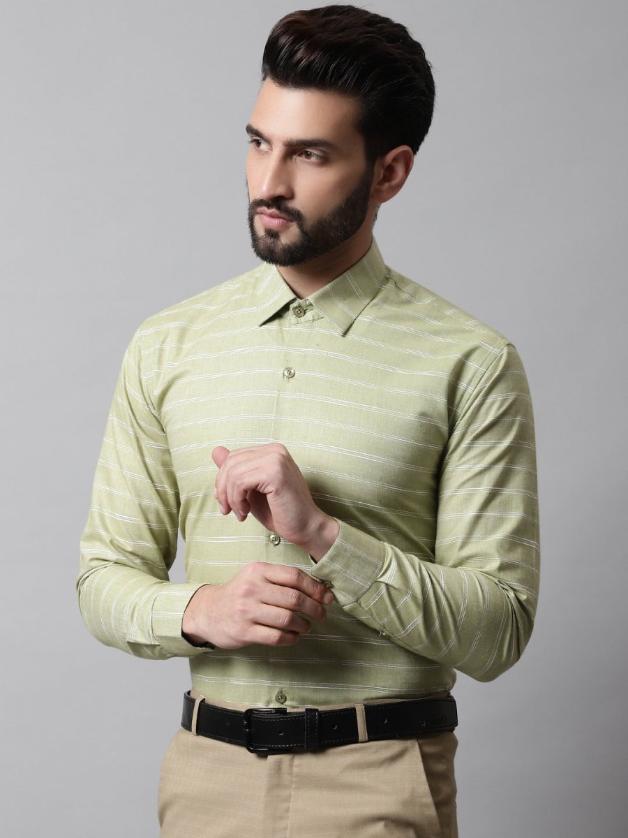 Men Pista Green Classic Striped Formal Cotton Shirt - SF_869Pista_S