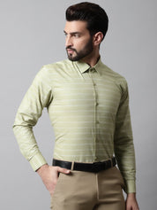 Men Pista Green Classic Striped Formal Cotton Shirt - SF_869Pista_S