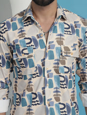 Men Printed Corduroy Cotton Shirt - SF_930Multi_S