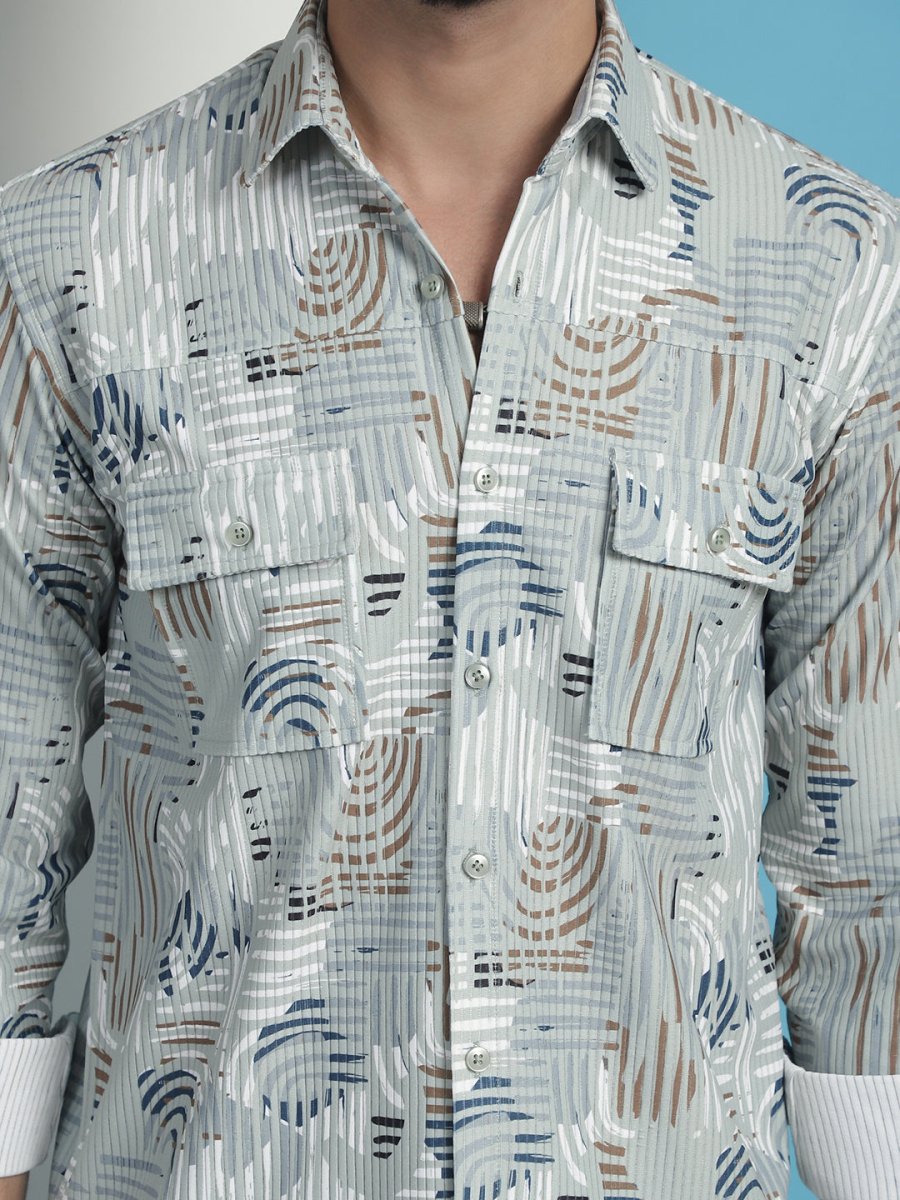 Men Printed Corduroy Cotton Shirt - SF_930Pista_S