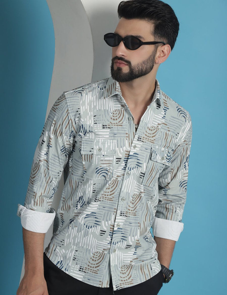 Men Printed Corduroy Cotton Shirt - SF_930Pista_S
