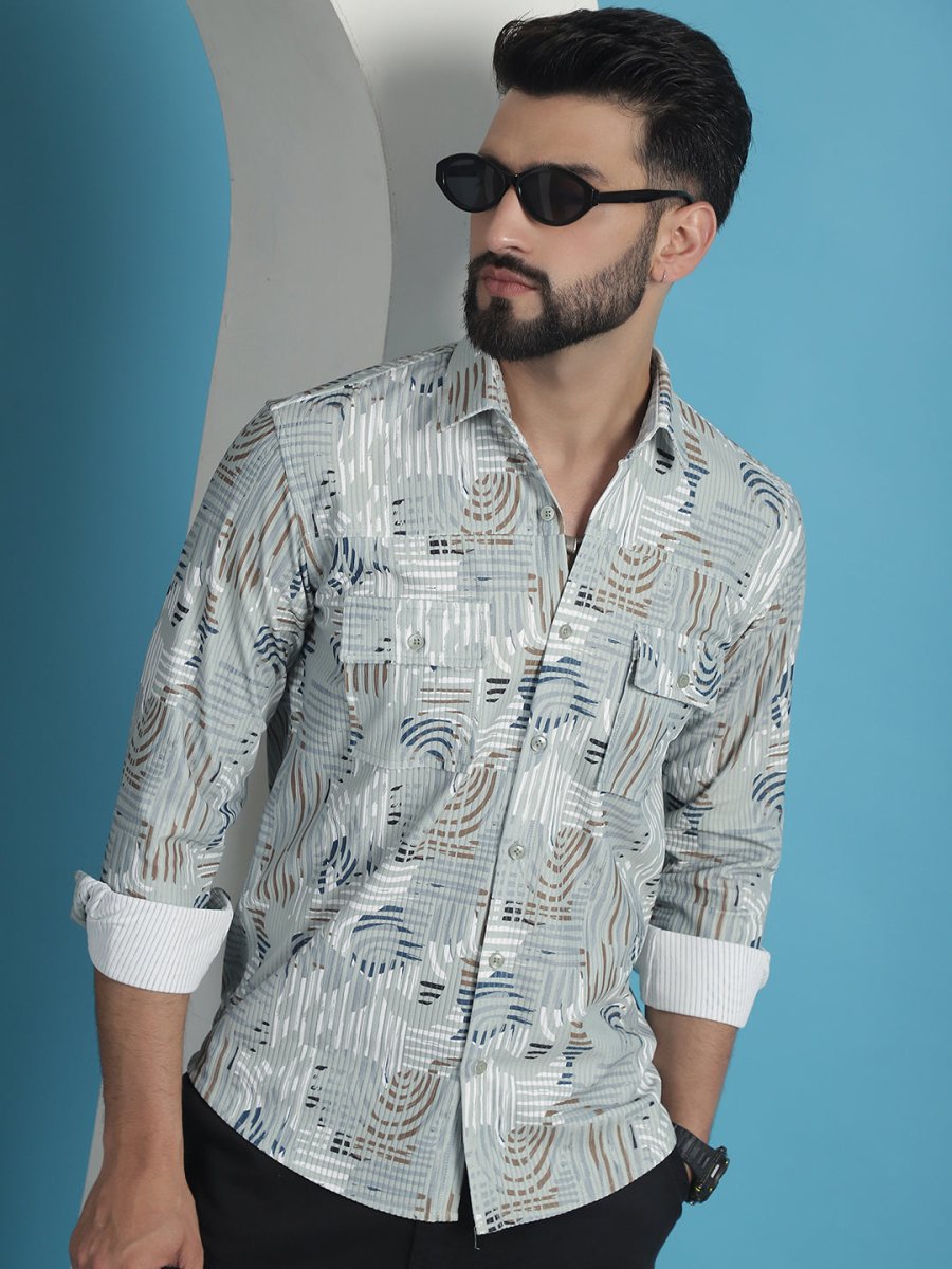 Men Printed Corduroy Cotton Shirt - SF_930Pista_S