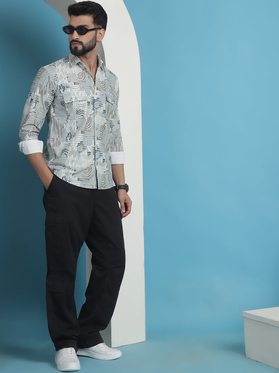 Men Printed Corduroy Cotton Shirt - SF_930Pista_S