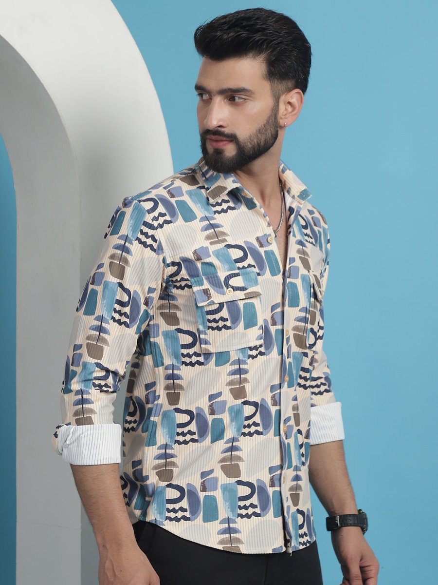 Men Printed Corduroy Cotton Shirt - SF_930Multi_S