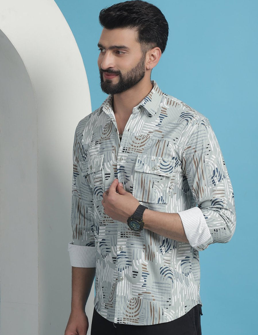 Men Printed Corduroy Cotton Shirt - SF_930Pista_S