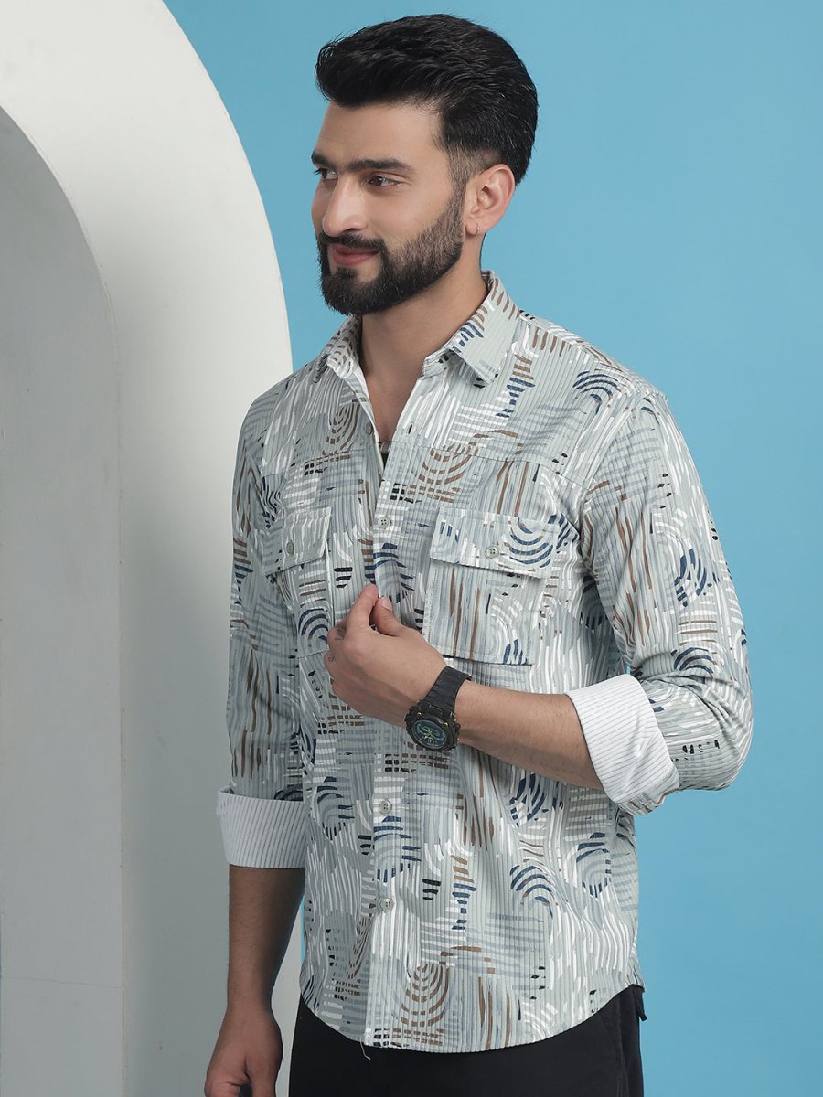 Men Printed Corduroy Cotton Shirt - SF_930Pista_S