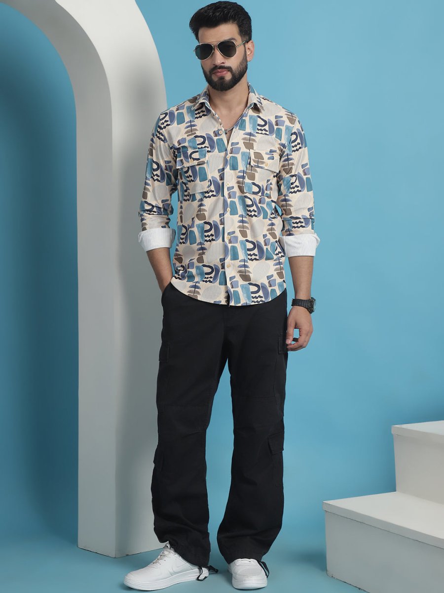 Men Printed Corduroy Cotton Shirt - SF_930Multi_S