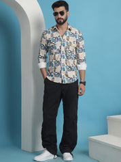 Men Printed Corduroy Cotton Shirt - SF_930Multi_S